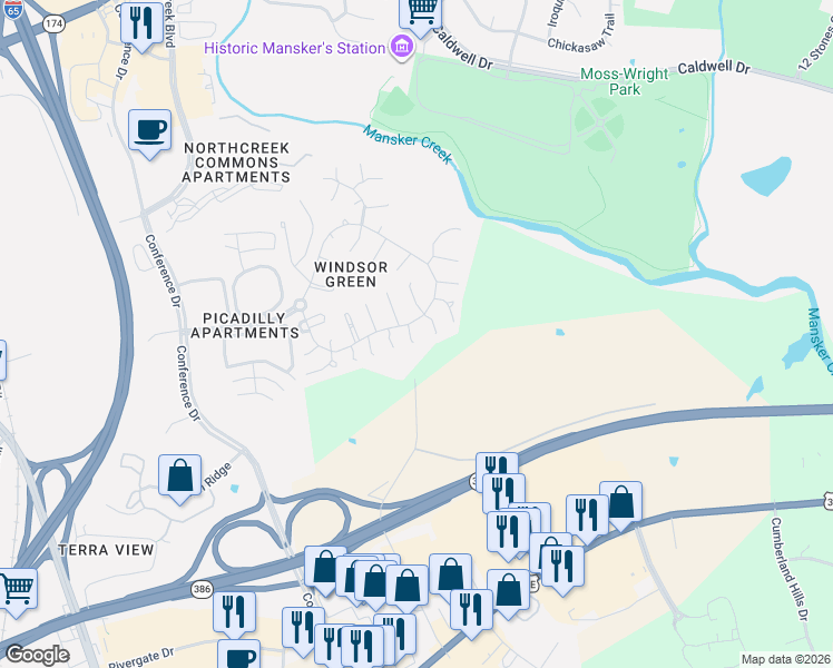 map of restaurants, bars, coffee shops, grocery stores, and more near 117 Welshwood Court in Goodlettsville
