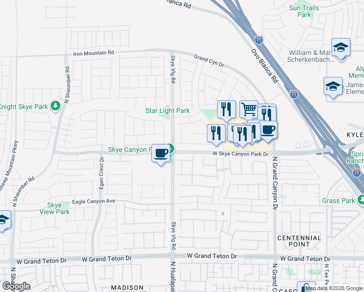 map of restaurants, bars, coffee shops, grocery stores, and more near 10001 Birch Knoll Avenue in Las Vegas