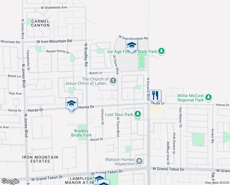 map of restaurants, bars, coffee shops, grocery stores, and more near 8460 Amherst Ranch Street in Las Vegas