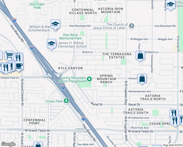 map of restaurants, bars, coffee shops, grocery stores, and more near 9052 Picket Fence Avenue in Las Vegas