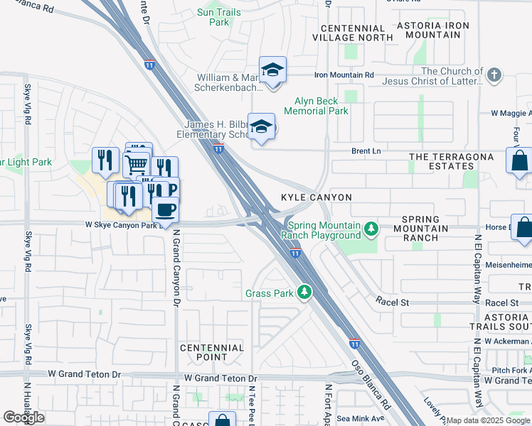 map of restaurants, bars, coffee shops, grocery stores, and more near U.S. Route 95 in Las Vegas
