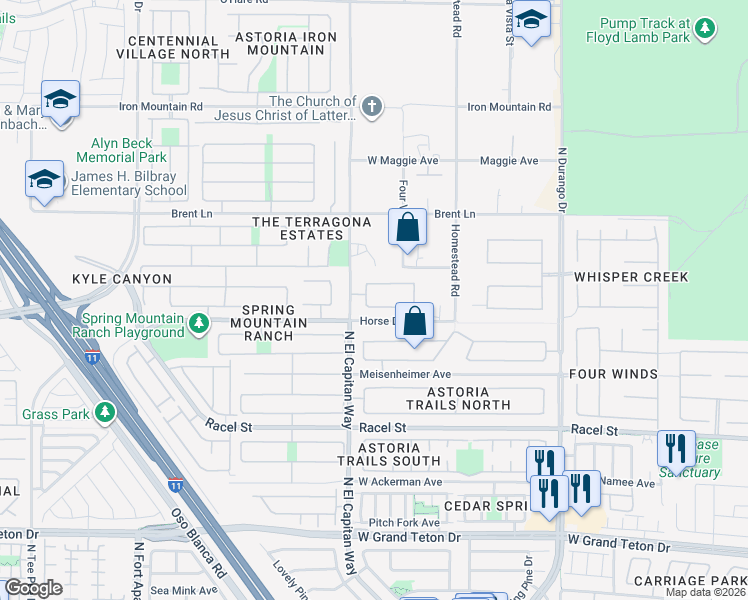 map of restaurants, bars, coffee shops, grocery stores, and more near 8541 Kenneth Clyde Street in Las Vegas