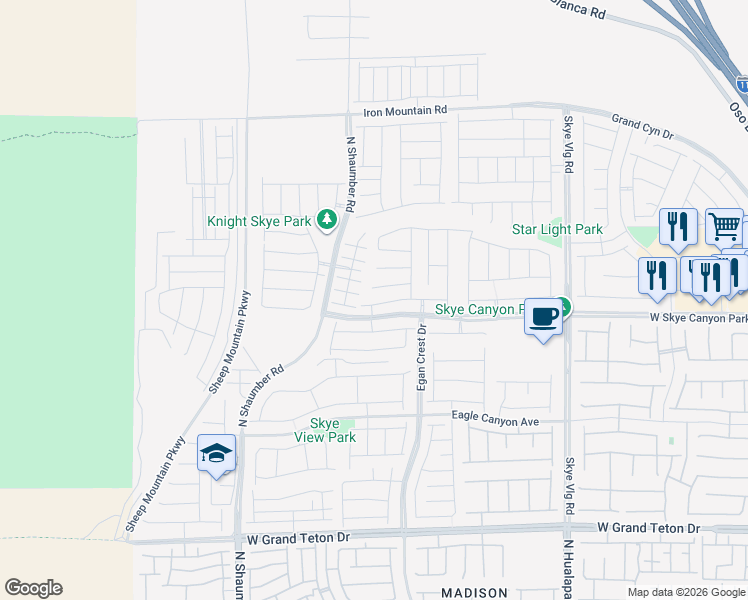 map of restaurants, bars, coffee shops, grocery stores, and more near 10440 Stroma Avenue in Las Vegas