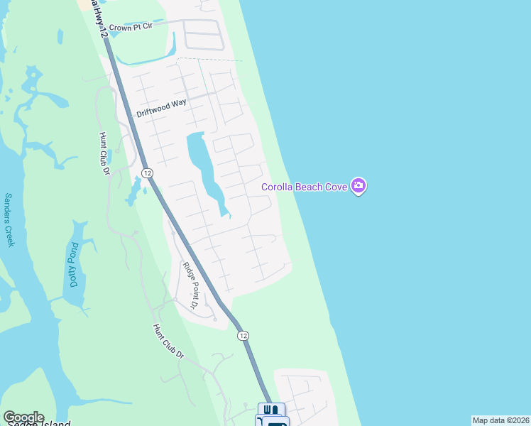 map of restaurants, bars, coffee shops, grocery stores, and more near 643 Ocean Trail in Corolla