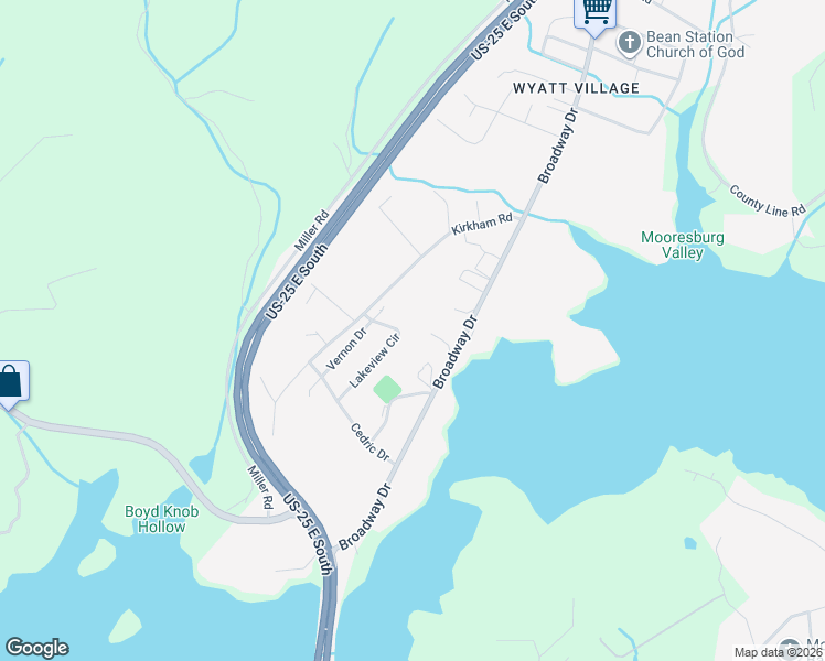 map of restaurants, bars, coffee shops, grocery stores, and more near 270 Lakeview Circle in Bean Station