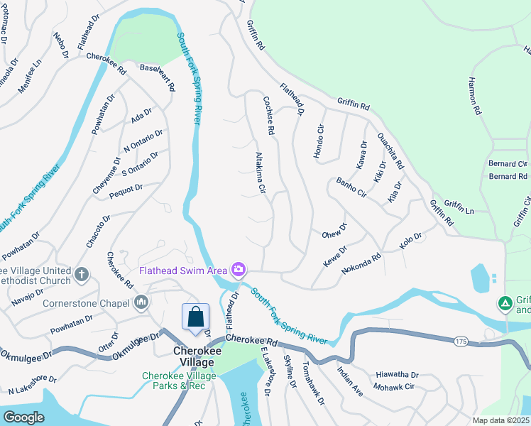 map of restaurants, bars, coffee shops, grocery stores, and more near 1 Cisco Circle in Cherokee Village