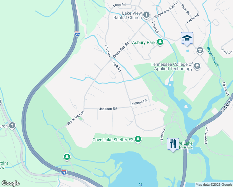 map of restaurants, bars, coffee shops, grocery stores, and more near 495 Park Road in Caryville