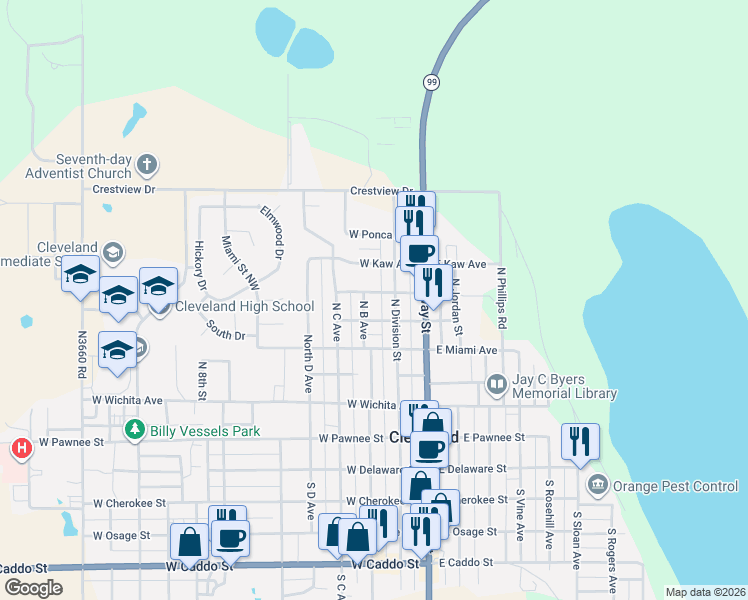 map of restaurants, bars, coffee shops, grocery stores, and more near 206 West Creek Avenue in Cleveland