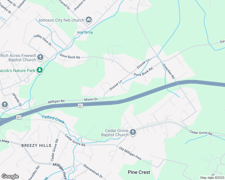 map of restaurants, bars, coffee shops, grocery stores, and more near 191 Dosser Lane in Johnson City