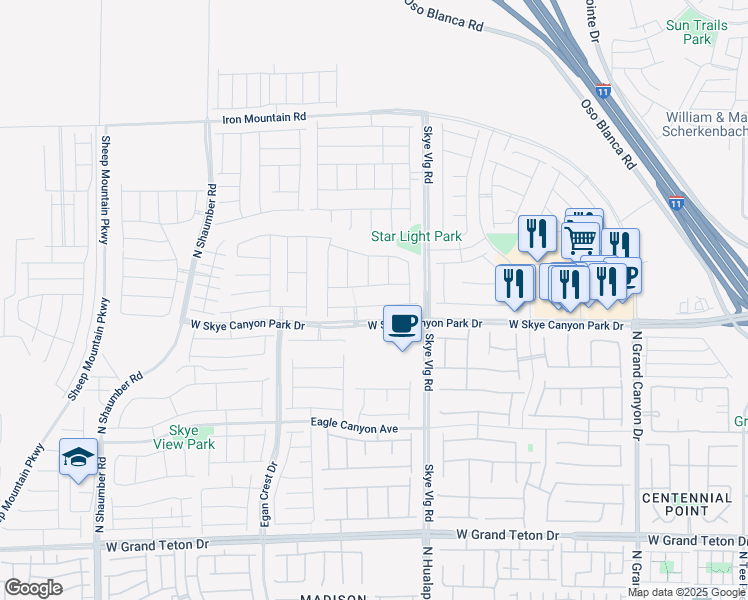 map of restaurants, bars, coffee shops, grocery stores, and more near West Frontage Road in Las Vegas