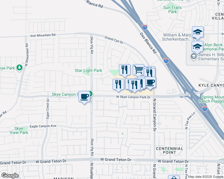 map of restaurants, bars, coffee shops, grocery stores, and more near 8451 Canyon Sun Court in Las Vegas