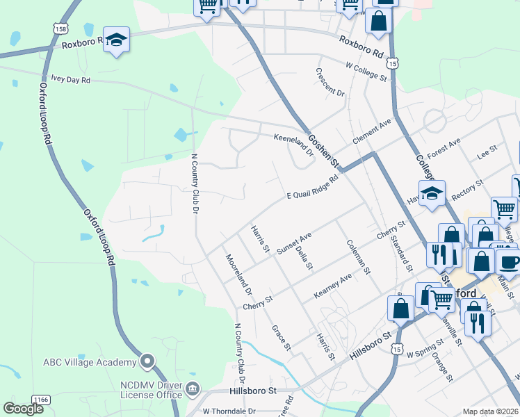 map of restaurants, bars, coffee shops, grocery stores, and more near 209 East Quail Ridge Road in Oxford