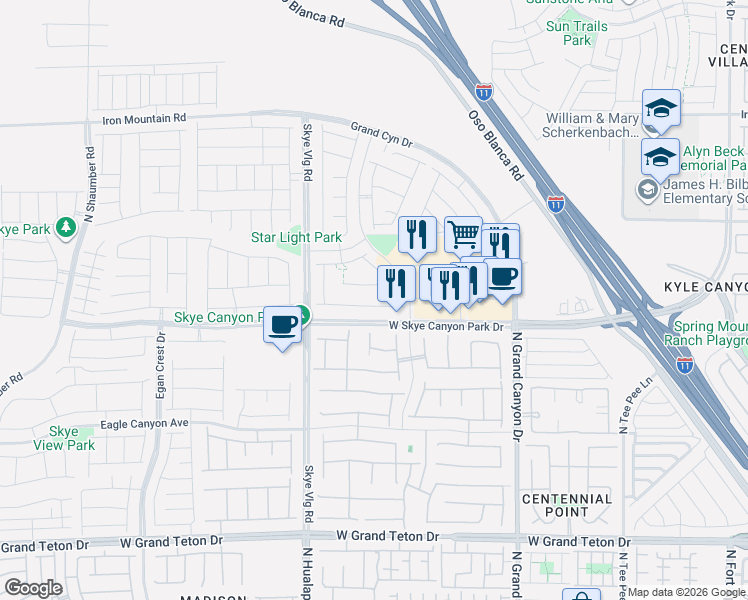 map of restaurants, bars, coffee shops, grocery stores, and more near 8451 Canyon Sun Court in Las Vegas