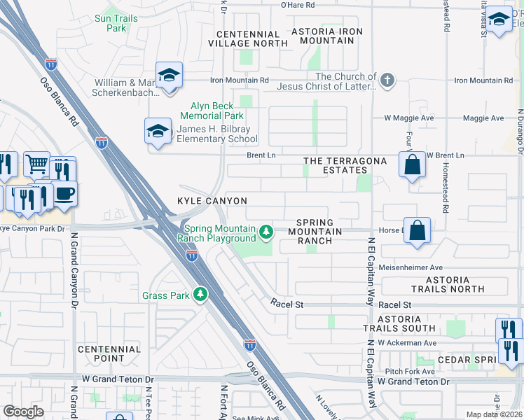 map of restaurants, bars, coffee shops, grocery stores, and more near 9101 Little Horse Avenue in Las Vegas