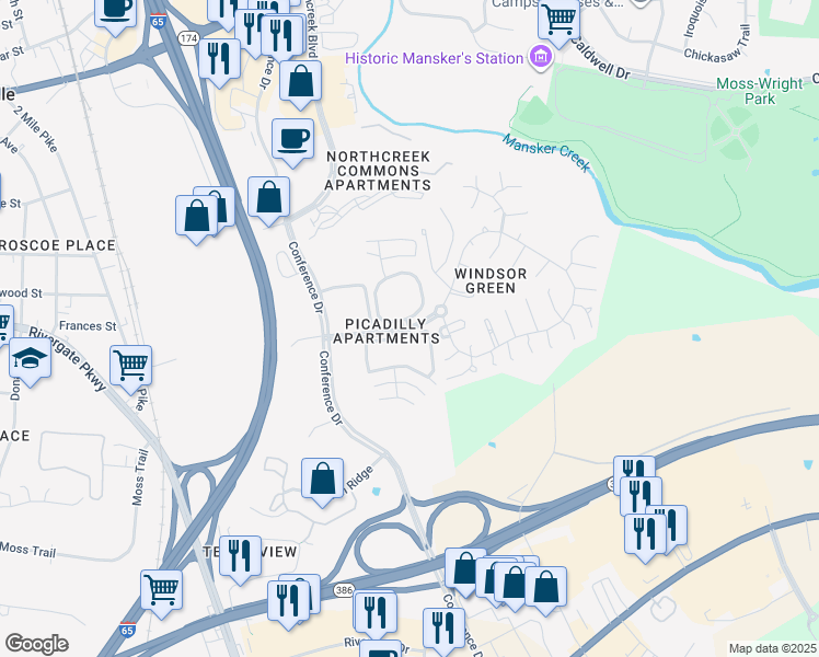 map of restaurants, bars, coffee shops, grocery stores, and more near 501-901 Windsor Green Boulevard in Goodlettsville
