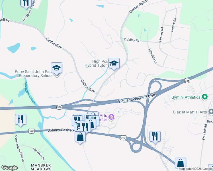 map of restaurants, bars, coffee shops, grocery stores, and more near 1004 Center Point Road in Hendersonville