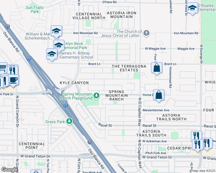 map of restaurants, bars, coffee shops, grocery stores, and more near 9021 Little Horse Avenue in Las Vegas