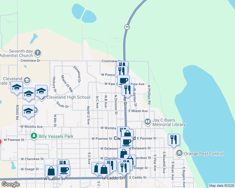 map of restaurants, bars, coffee shops, grocery stores, and more near 611 North Division Street in Cleveland