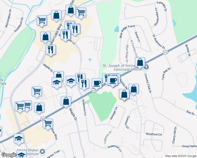 map of restaurants, bars, coffee shops, grocery stores, and more near 1040 Callender Lane in Hendersonville