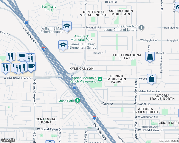 map of restaurants, bars, coffee shops, grocery stores, and more near 9141 Little Horse Avenue in Las Vegas