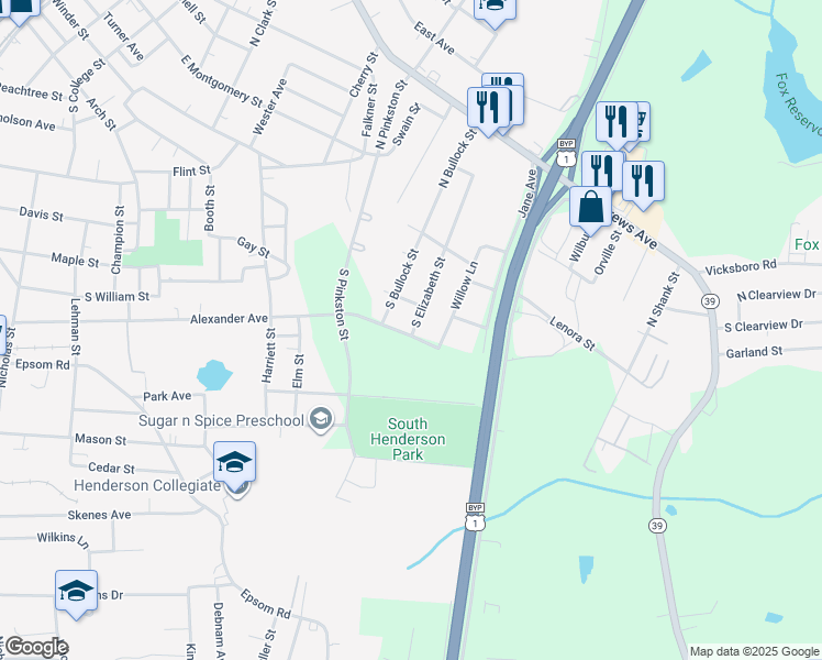 map of restaurants, bars, coffee shops, grocery stores, and more near 30 South Elizabeth Street in Henderson