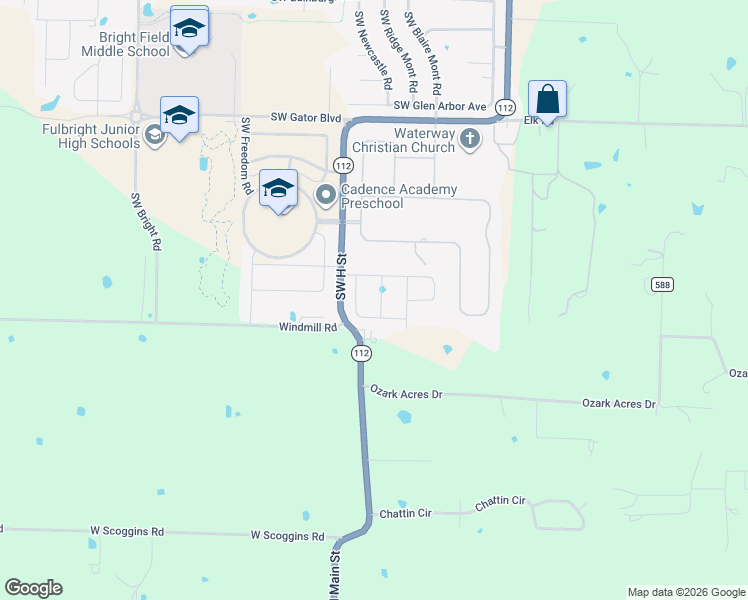map of restaurants, bars, coffee shops, grocery stores, and more near 4132 Caerleon Circle in Bentonville