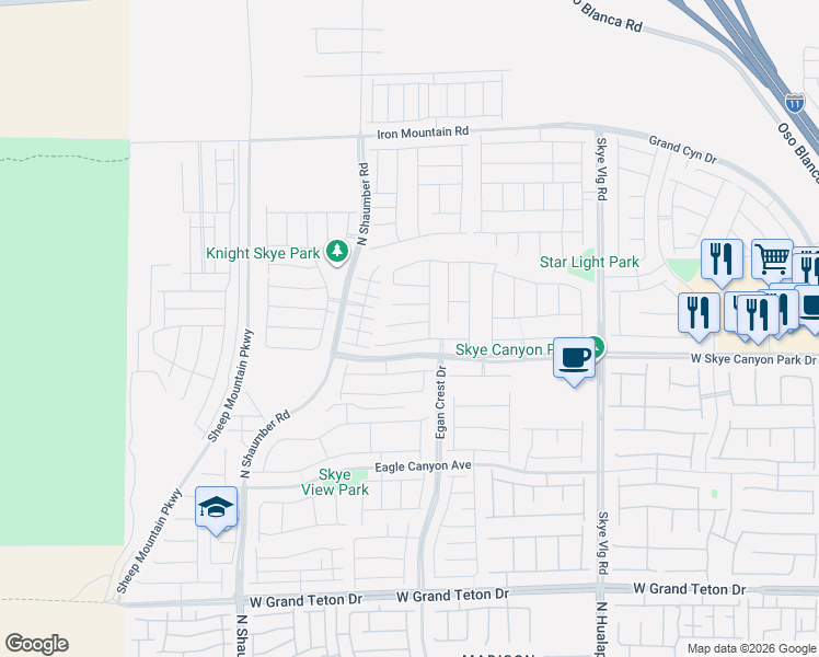 map of restaurants, bars, coffee shops, grocery stores, and more near 10399 Bagg Ave in Las Vegas