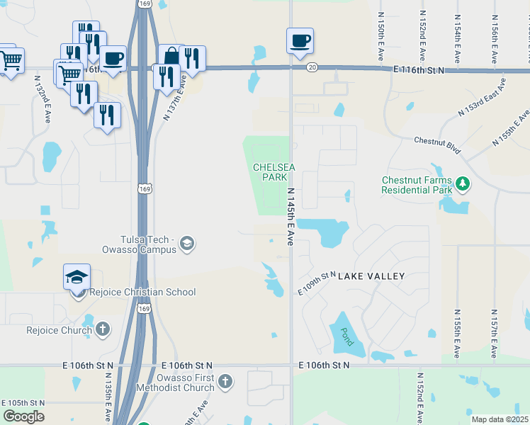 map of restaurants, bars, coffee shops, grocery stores, and more near 14302 E 111th Street North in Owasso
