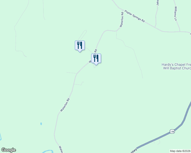 map of restaurants, bars, coffee shops, grocery stores, and more near 311 Waterloo Road in Cookeville