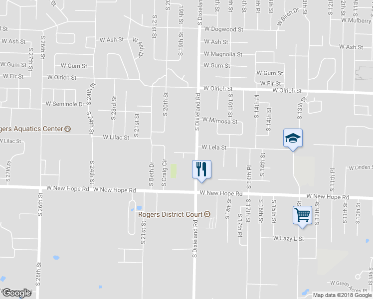 map of restaurants, bars, coffee shops, grocery stores, and more near 1805 West Lela Street in Rogers