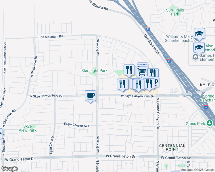 map of restaurants, bars, coffee shops, grocery stores, and more near 9985 Blackbark Court in Las Vegas