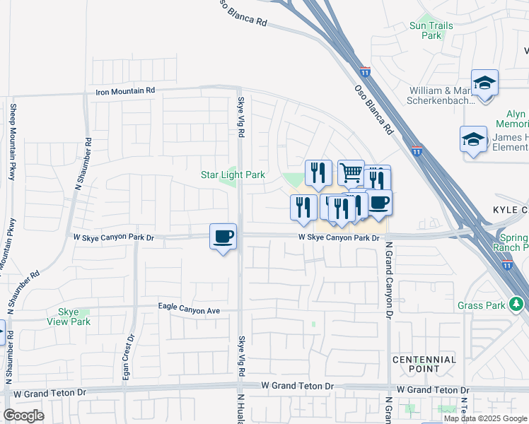 map of restaurants, bars, coffee shops, grocery stores, and more near 9985 Blackbark Court in Las Vegas