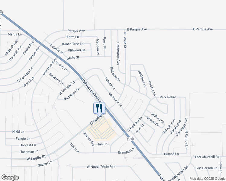 map of restaurants, bars, coffee shops, grocery stores, and more near 6540 Sahara Lane in Pahrump