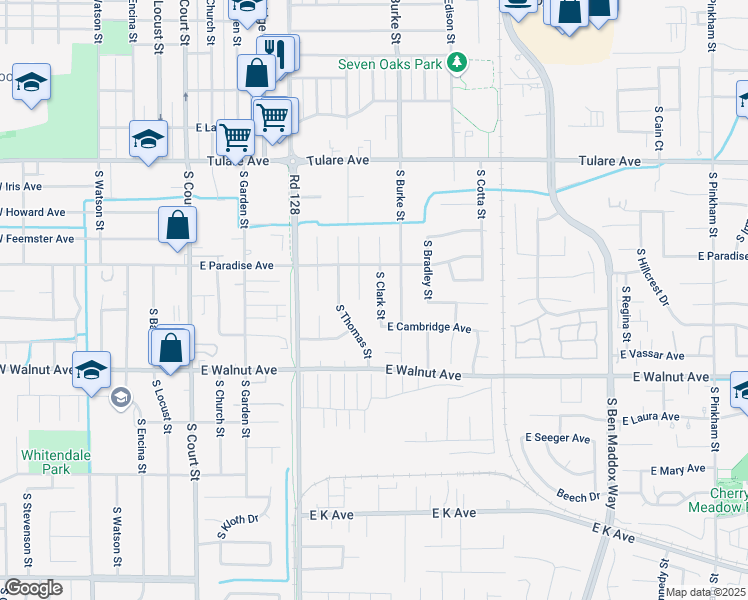 map of restaurants, bars, coffee shops, grocery stores, and more near 1720 S Michael Ct in Visalia