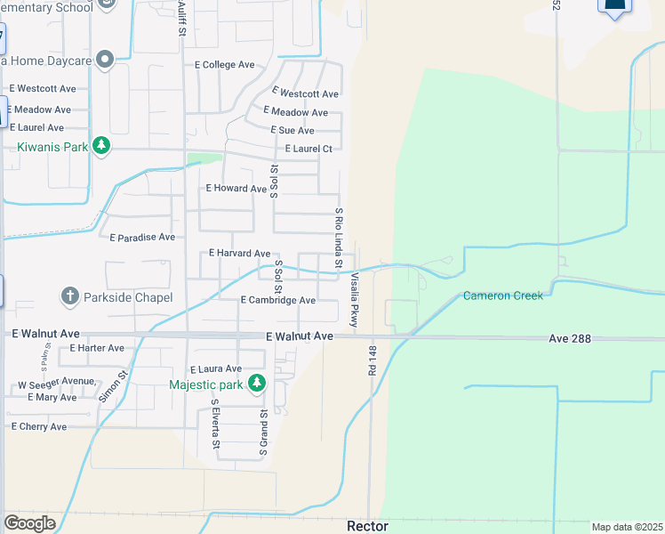 map of restaurants, bars, coffee shops, grocery stores, and more near 1735 South Rio Linda Street in Visalia