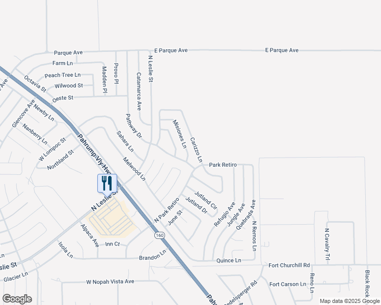 map of restaurants, bars, coffee shops, grocery stores, and more near 6520 Misiones Lane in Pahrump