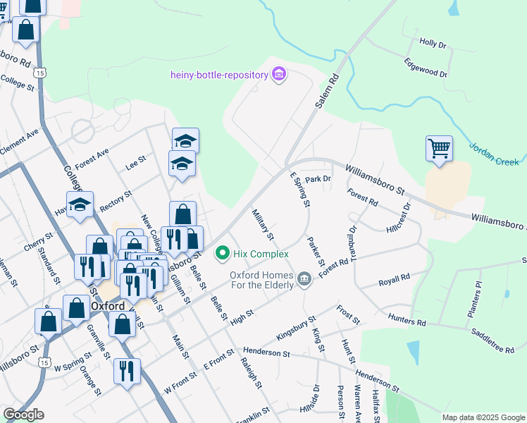 map of restaurants, bars, coffee shops, grocery stores, and more near 105 Military Street in Oxford