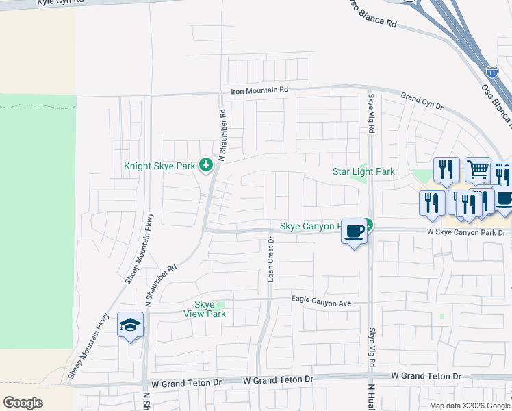 map of restaurants, bars, coffee shops, grocery stores, and more near 10384 Bagg Ave in Las Vegas