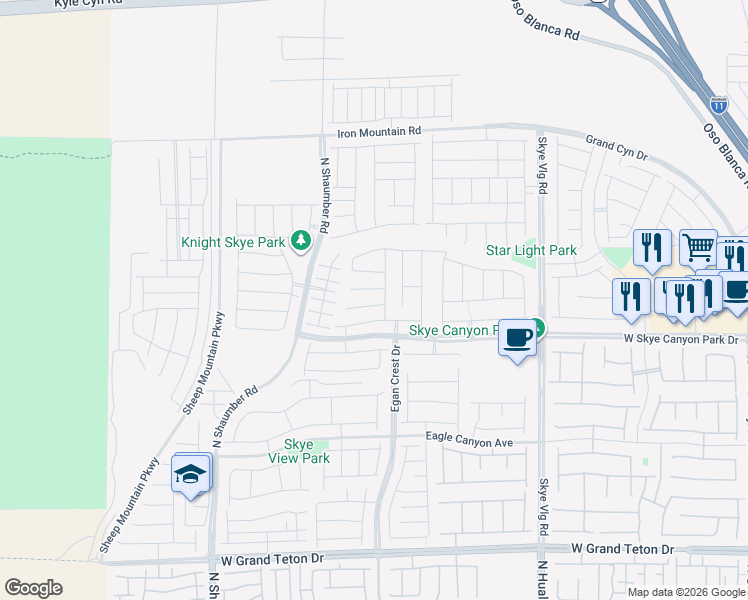 map of restaurants, bars, coffee shops, grocery stores, and more near Unnamed Road in Las Vegas