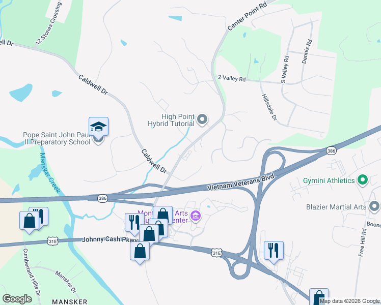 map of restaurants, bars, coffee shops, grocery stores, and more near 1004 Center Point Road in Hendersonville