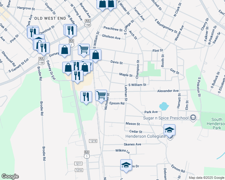 map of restaurants, bars, coffee shops, grocery stores, and more near 321 Alexander Avenue in Henderson