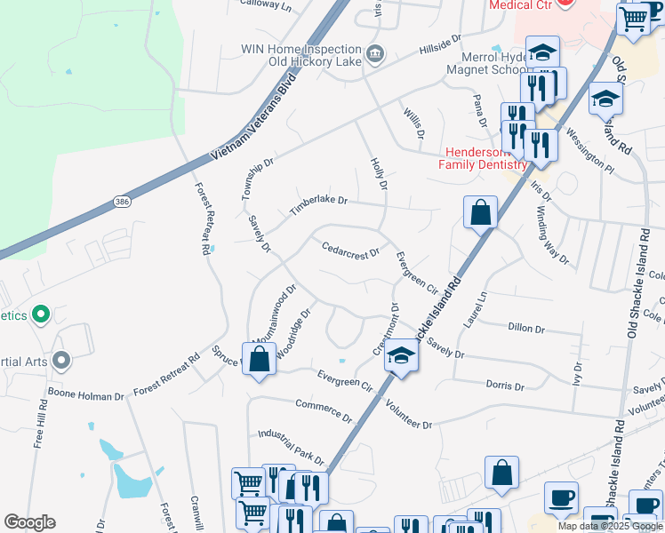 map of restaurants, bars, coffee shops, grocery stores, and more near 118 Cloverdale Court in Hendersonville