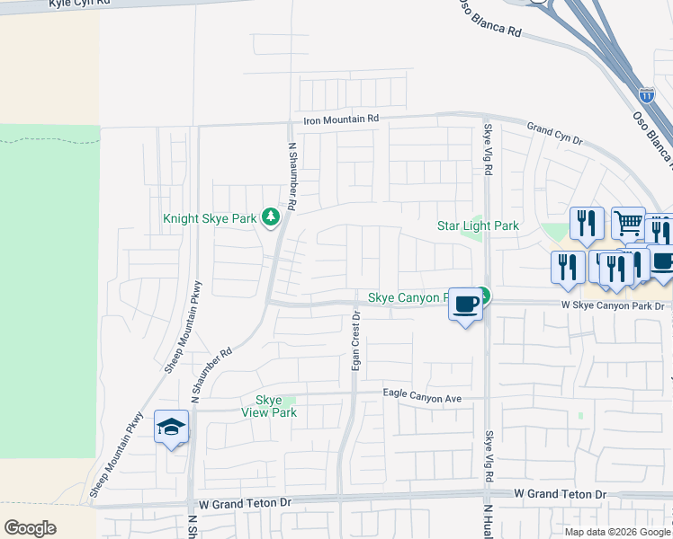 map of restaurants, bars, coffee shops, grocery stores, and more near Unnamed Road in Las Vegas