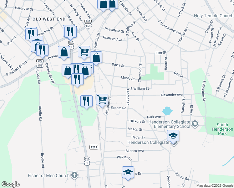 map of restaurants, bars, coffee shops, grocery stores, and more near 321 Alexander Avenue in Henderson