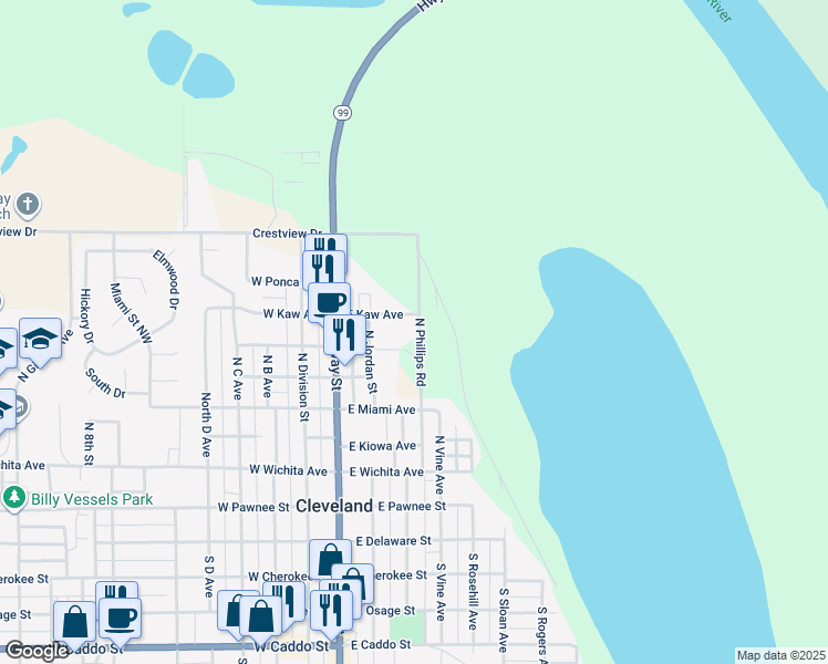map of restaurants, bars, coffee shops, grocery stores, and more near 910 North Phillips Road in Cleveland