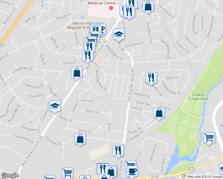 map of restaurants, bars, coffee shops, grocery stores, and more near 113 Pebble Creek Drive in Hendersonville