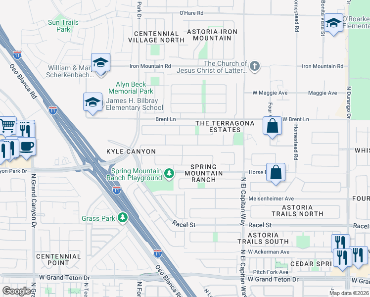 map of restaurants, bars, coffee shops, grocery stores, and more near 9025 Rusty Rifle Avenue in Las Vegas