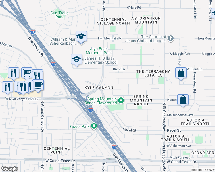 map of restaurants, bars, coffee shops, grocery stores, and more near 9141 Little Horse Avenue in Las Vegas