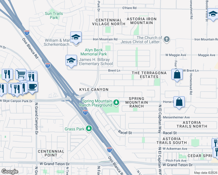 map of restaurants, bars, coffee shops, grocery stores, and more near 9101 Little Horse Avenue in Las Vegas