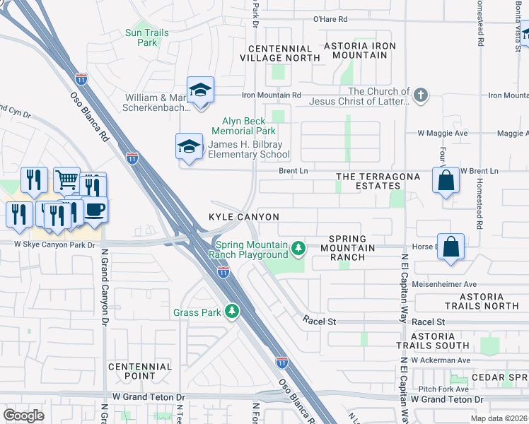 map of restaurants, bars, coffee shops, grocery stores, and more near 9141 Little Horse Avenue in Las Vegas